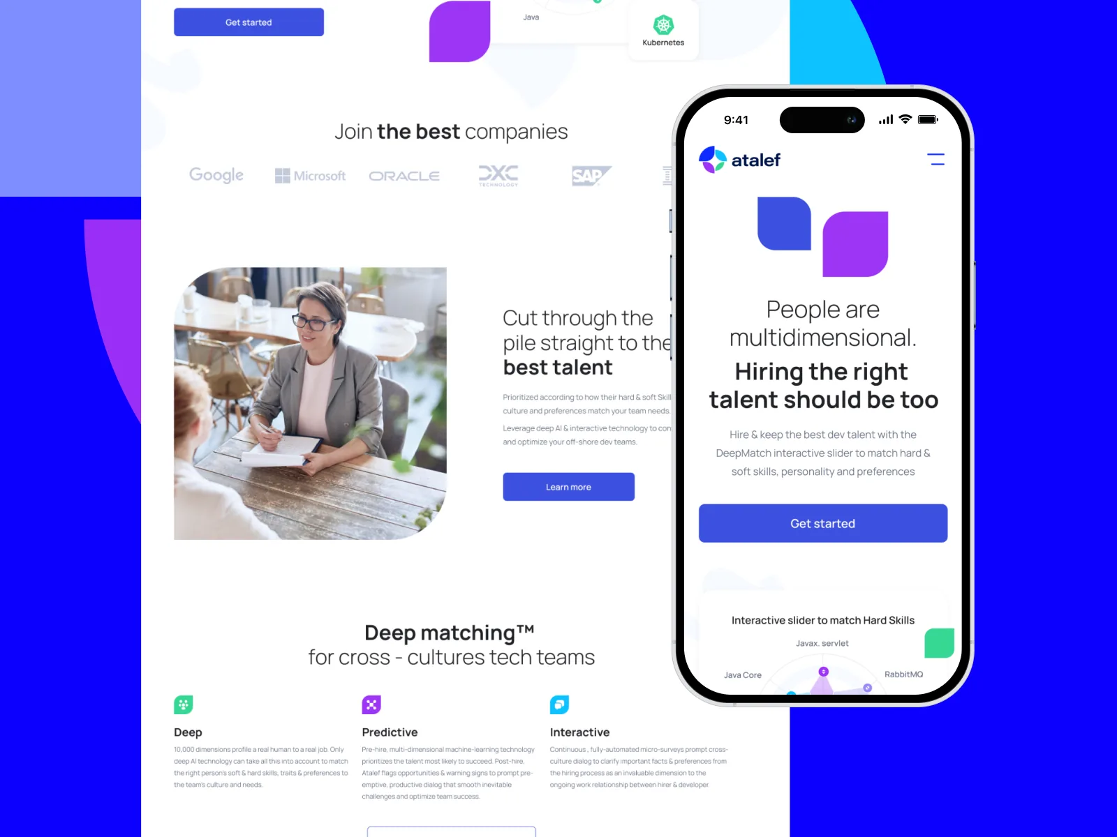 Atalef DeepMatch: developer hiring and skills-matching SaaS landing page design (screen 1)