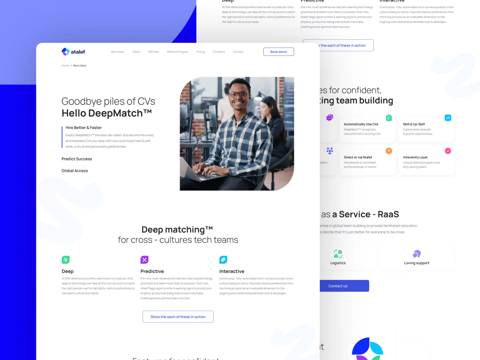 Atalef DeepMatch: developer hiring and skills-matching SaaS landing page design (screen 2)