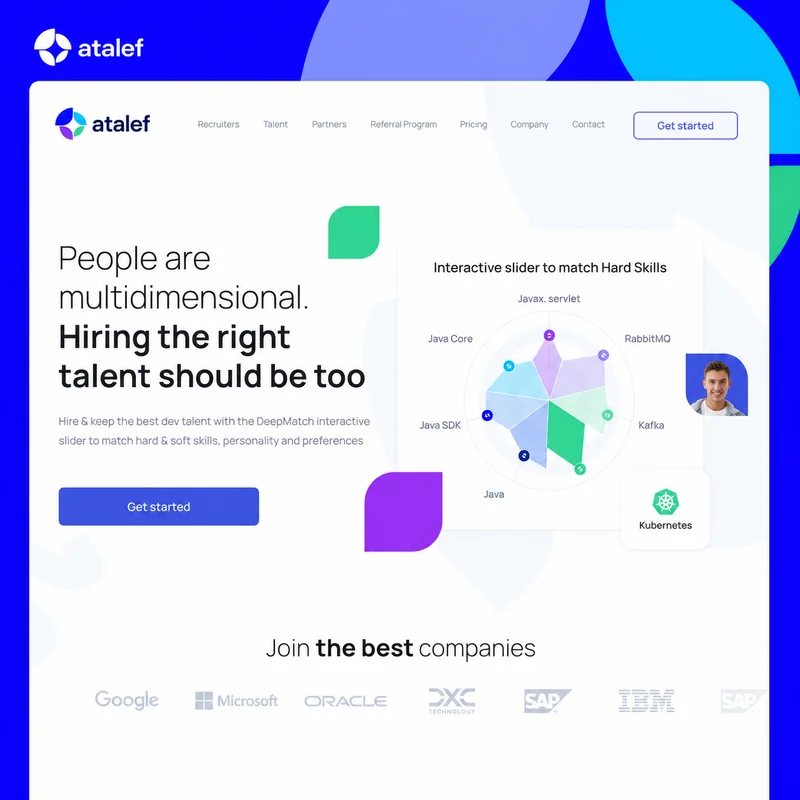 Atalef DeepMatch: developer hiring and skills-matching SaaS landing page design