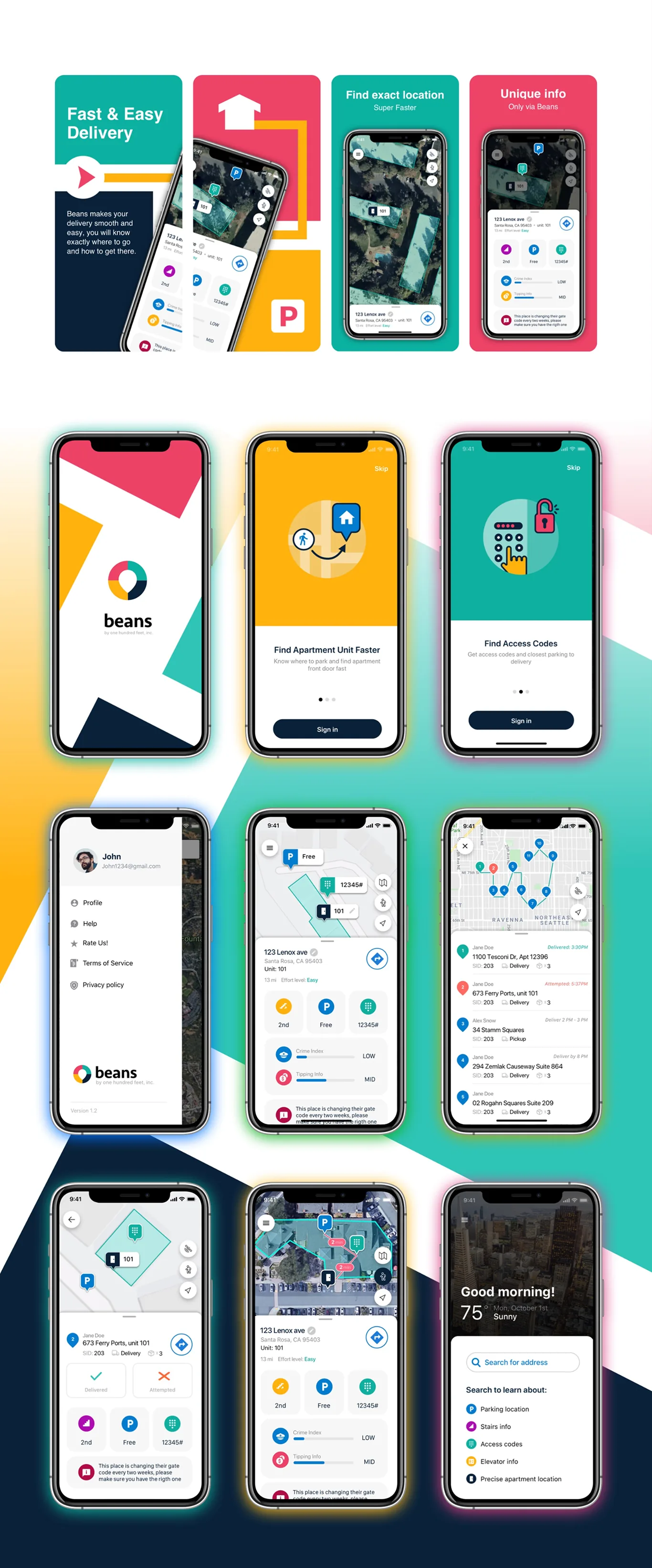 Beans: mobile delivery navigation app UX and UI design (screen 1)