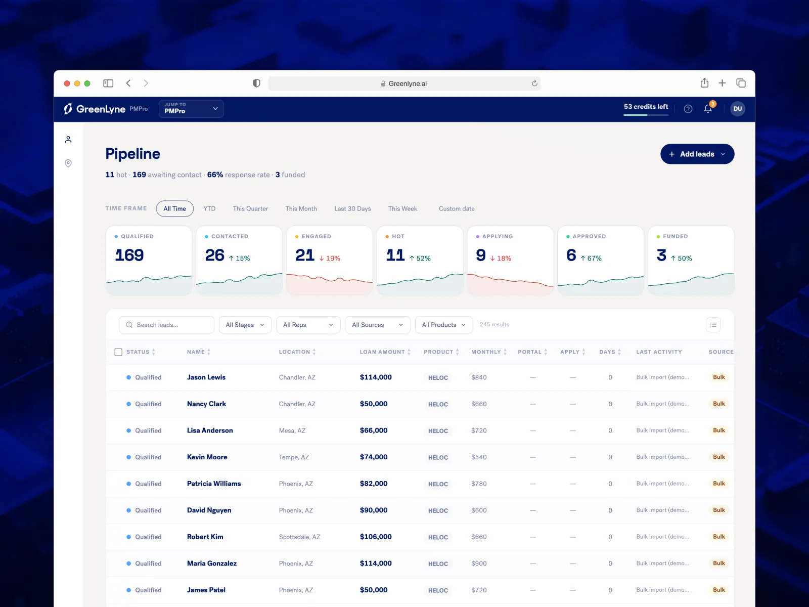 GreenLyne: B2B CRM lead management and sales operations product design (screen 1)