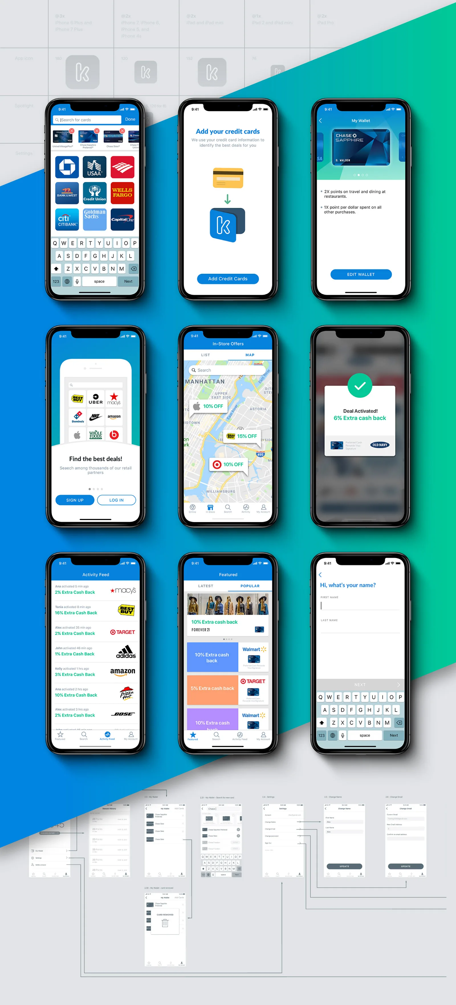 Kard: card-linked cash-back rewards mobile app design (screen 1)