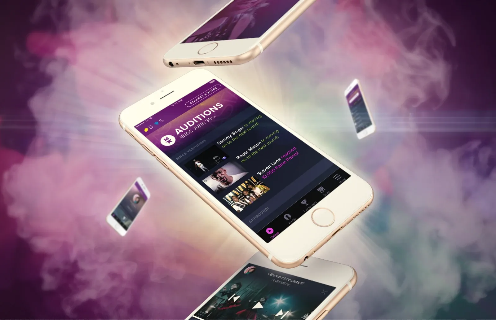 Megastar Millionaire: mobile singing competition app UX and UI design (screen 1)