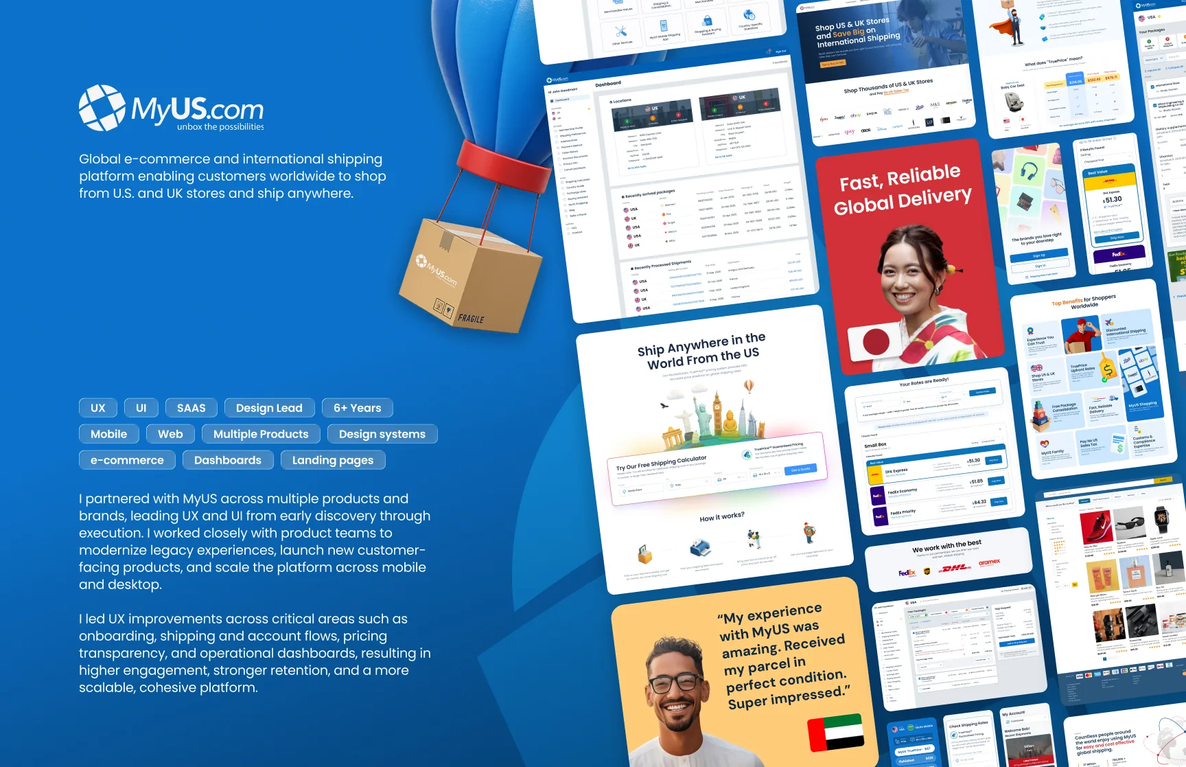 MyUS: international shipping and shipping calculator web product design (screen 1)