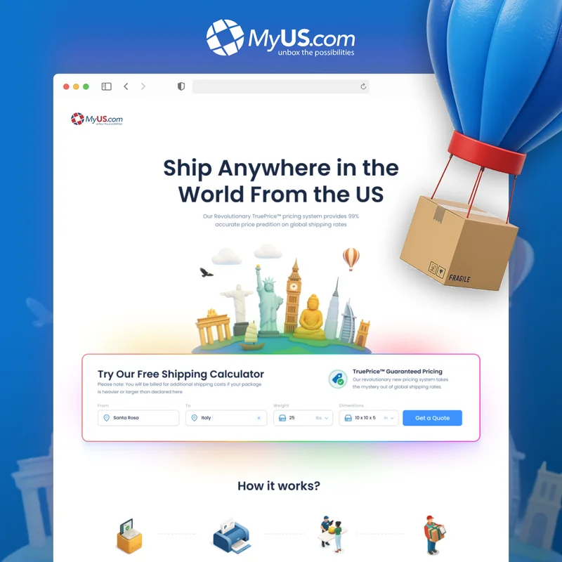 MyUS: international shipping and shipping calculator web product design