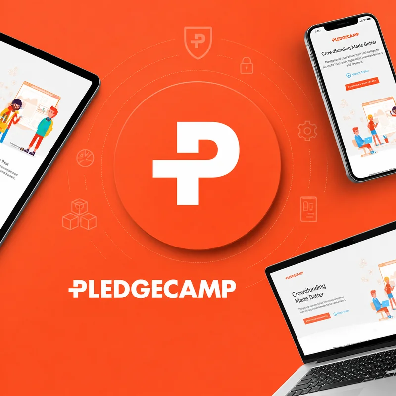 Pledgecamp: blockchain crowdfunding platform brand identity and landing page design