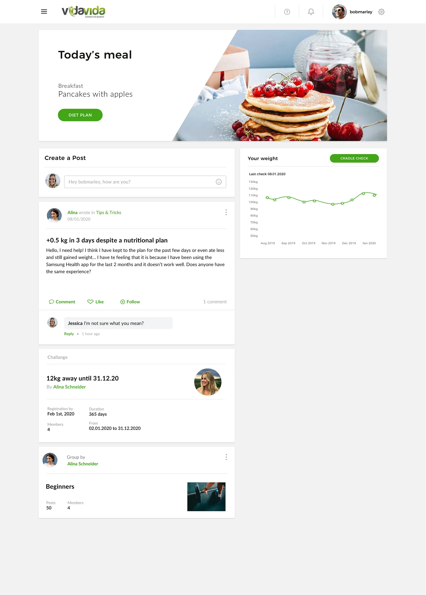 VidaVida: nutrition and diet tracking platform product design (screen 1)