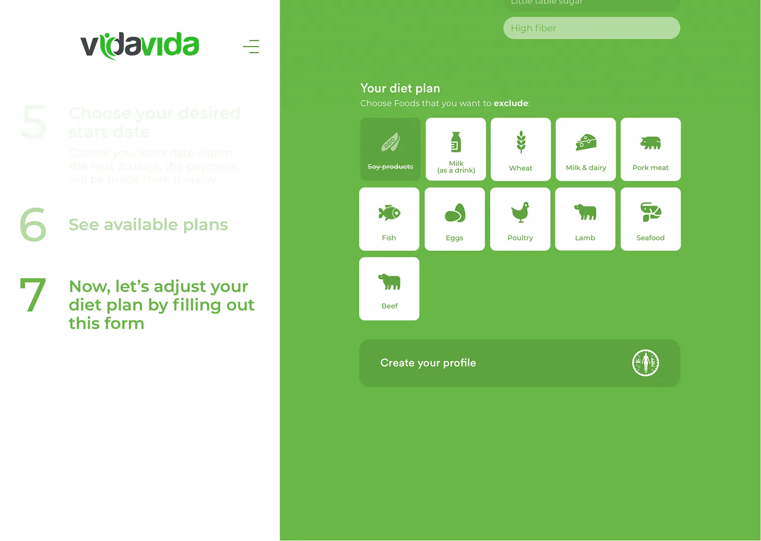 VidaVida: nutrition and diet tracking platform product design (screen 5)