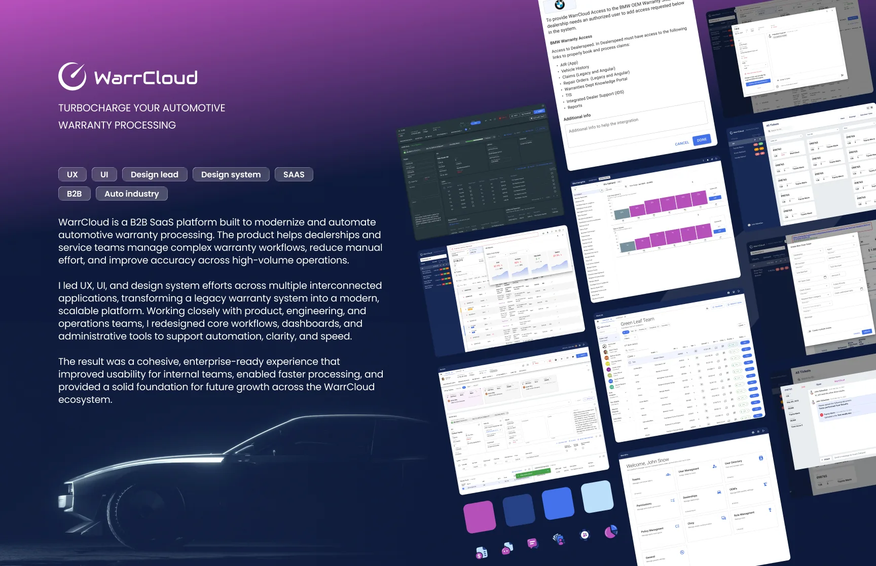 WarrCloud: automotive warranty processing platform product design (screen 1)